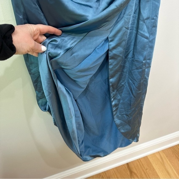 Elliatt Cassini Dress Cadet Blue One Shoulder Satin Wedding Prom Cocktail Formal - Picture 6 of 9